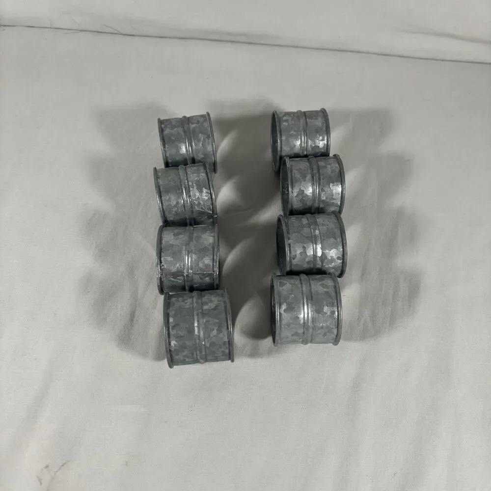 Set of 8 Metal Barrel Napkin Rings Rustic